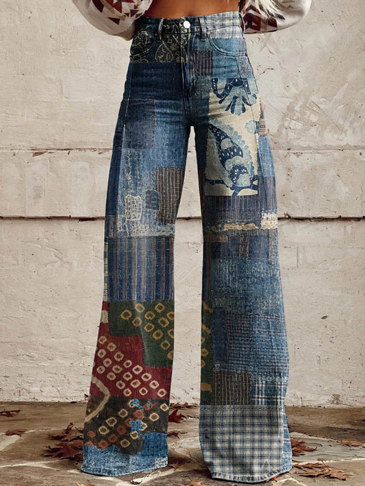 Daily High Rise Pattern Pocket  Wide Leg Pants