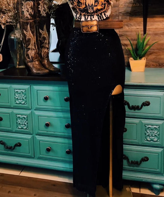 Women's Sequin Front Slit Bodycon Fit Party Maxi Skirts