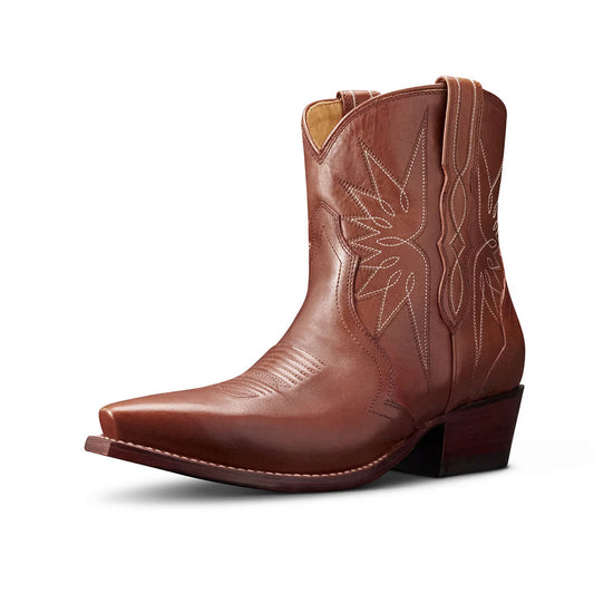Dark Brown Snip Toe Slip-on Western Cowgirl Booties for Women