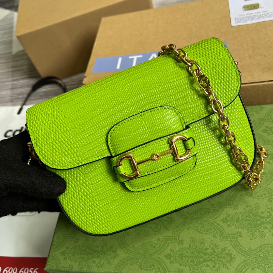 gg Horsebit 1955 Lizard Mini Bag Yellow For Women, Women&#8217;s Bags 8in/20cm gg‎