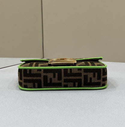 FI Baguette Small Brown Fabric Green Border Bag For Woman 18cm/7in
