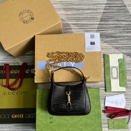 gg Jackie 1961 Lizard Mini Bag Black For Women, Women&#8217;s Bags 7.5in/19cm gg ‎675799 LUZ0G 1000