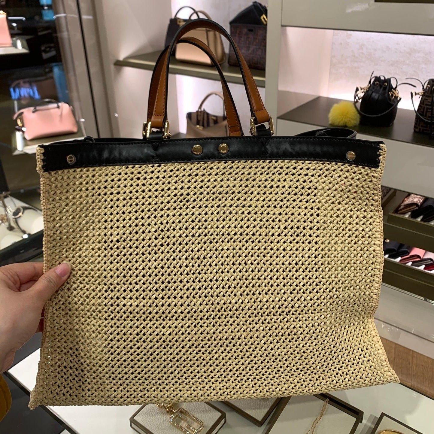 FI Peekaboo X-tote Medium Woven Straw Tote Bag For Women, Handbags 16.1in/41cm FF