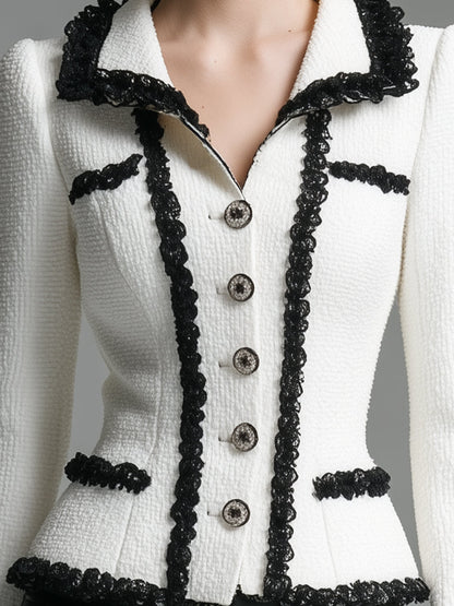 White Tweed  with Black Web Buttons Jacket