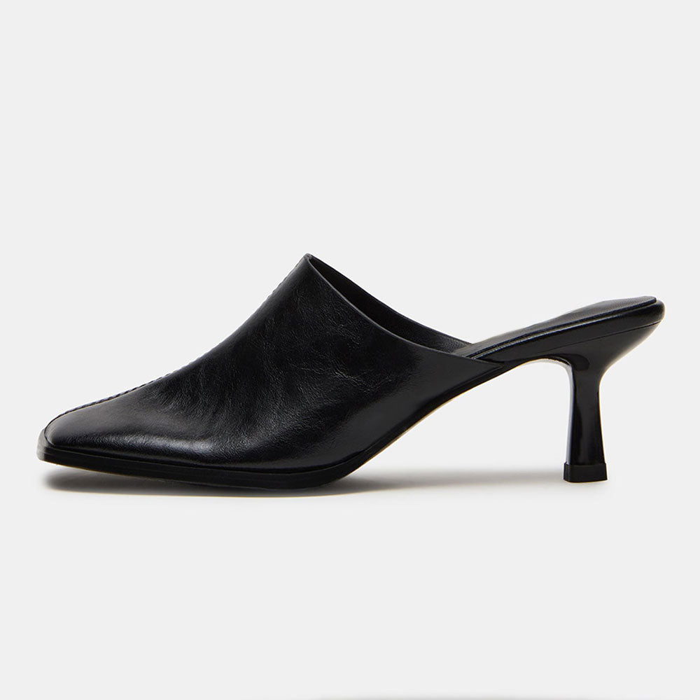 Elegant Black Square Toe Mid Flared Heel Women's Mules Shoes