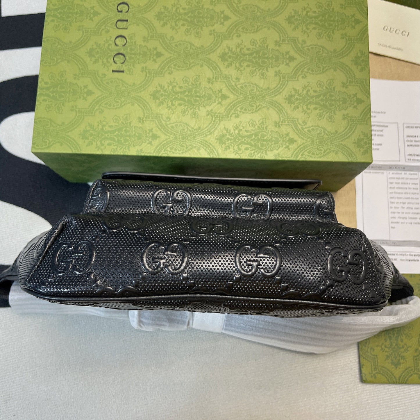 gg Embossed Belt Bag Black gg Embossed For Men  11in/28cm gg 645093 1W3CN 1000