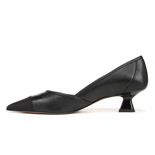 Faux Leather Pointed Toe Spool Heel Classic Black Pumps for Women