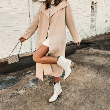 Elegant White Pointed Toe Studded Short Western Boots for Women