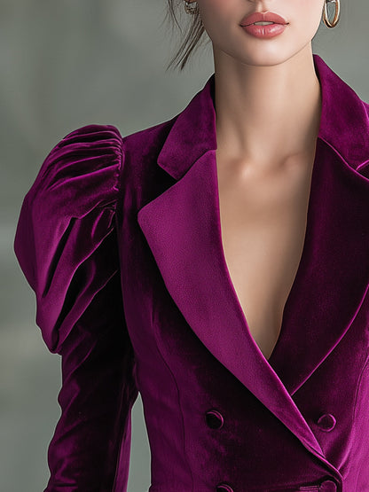Fashionable Lamb Leg Sleeve Purple Velvet Design Suit Mini Dress