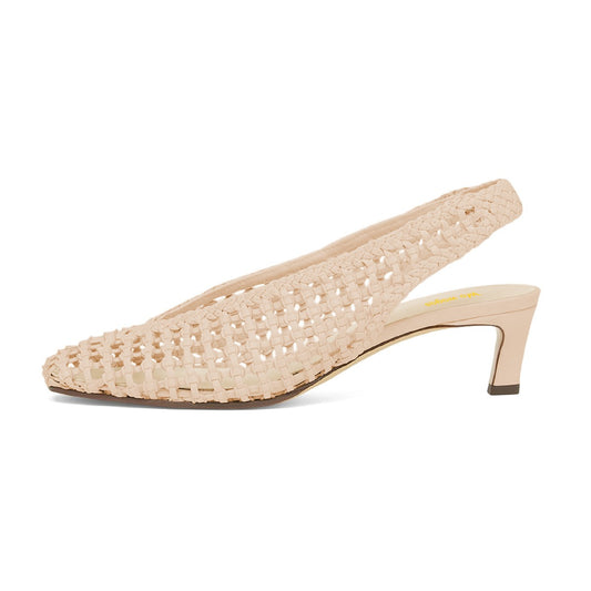 Beige Knot Caged Kitten Heel Square Toe Summer Slingback Pumps