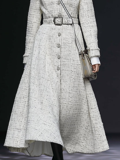 Elegant Vintage White Tweed Single-breasted Coat