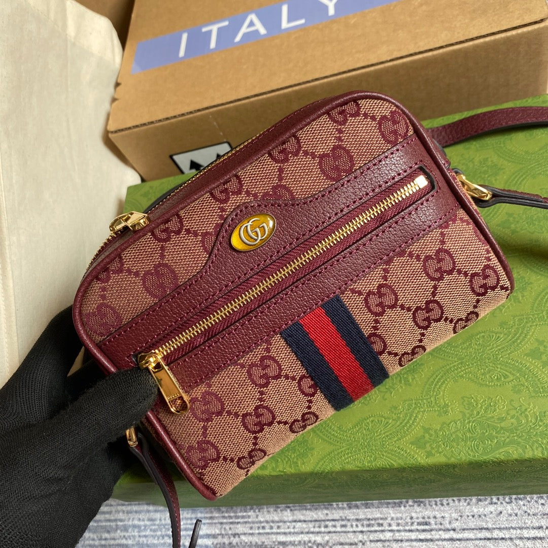 gg Ophidia Mini gg Bag Beige And Burgundy gg Supreme Canvas For Women  7in/17.5cm gg 517350-9Y9MS-9864
