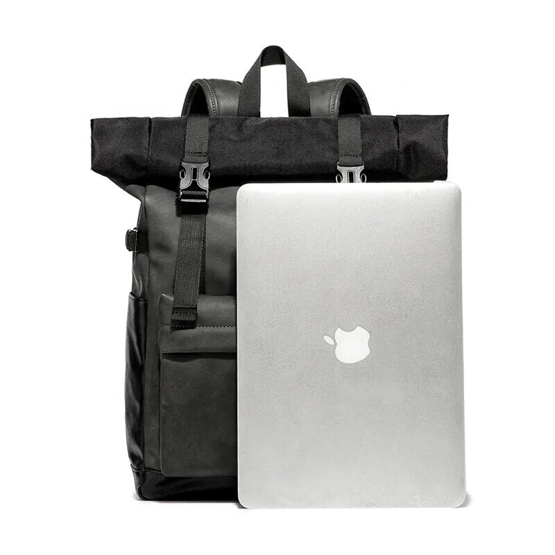 Faux Leather Waterproof Roll-top Backpack