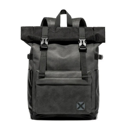 Faux Leather Waterproof Roll-top Backpack