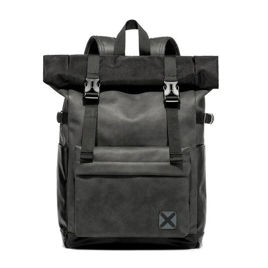 Faux Leather Waterproof Roll-top Backpack