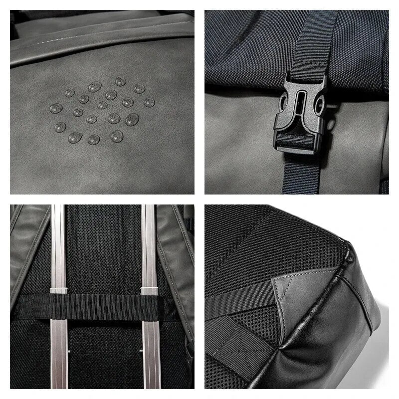 Faux Leather Waterproof Roll-top Backpack