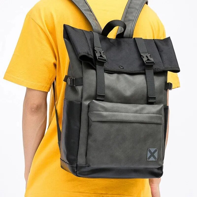 Faux Leather Waterproof Roll-top Backpack