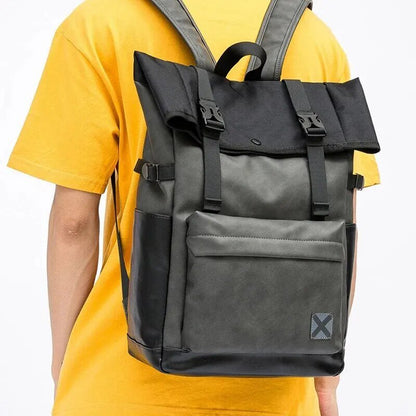 Faux Leather Waterproof Roll-top Backpack