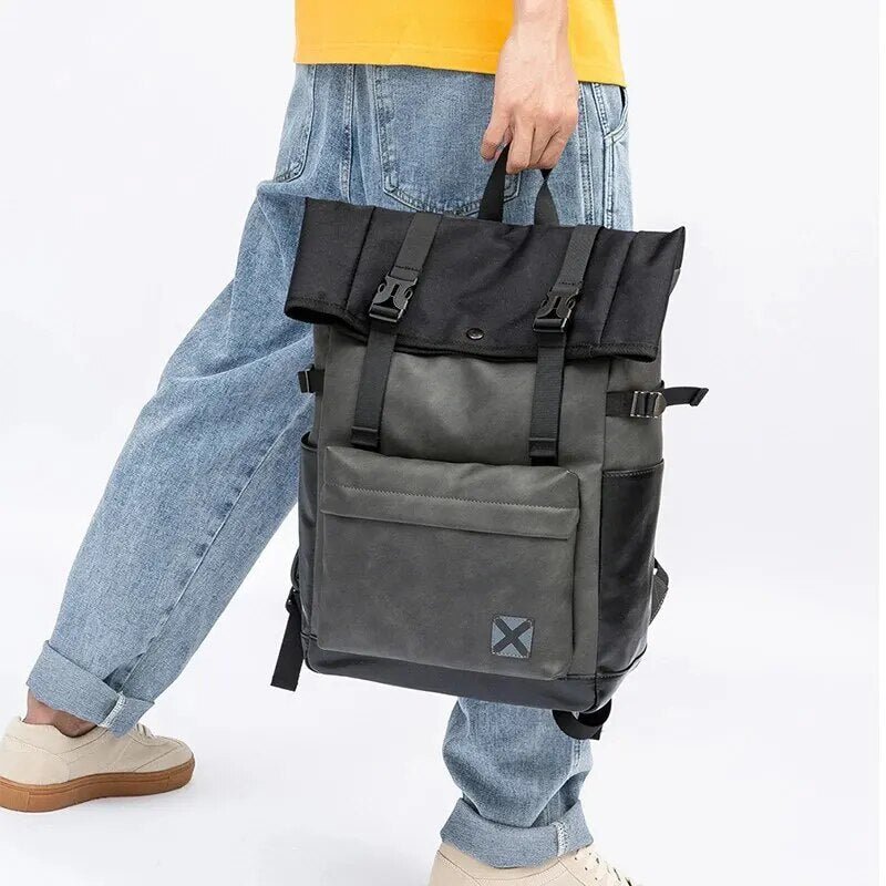 Faux Leather Waterproof Roll-top Backpack