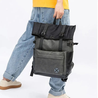 Faux Leather Waterproof Roll-top Backpack