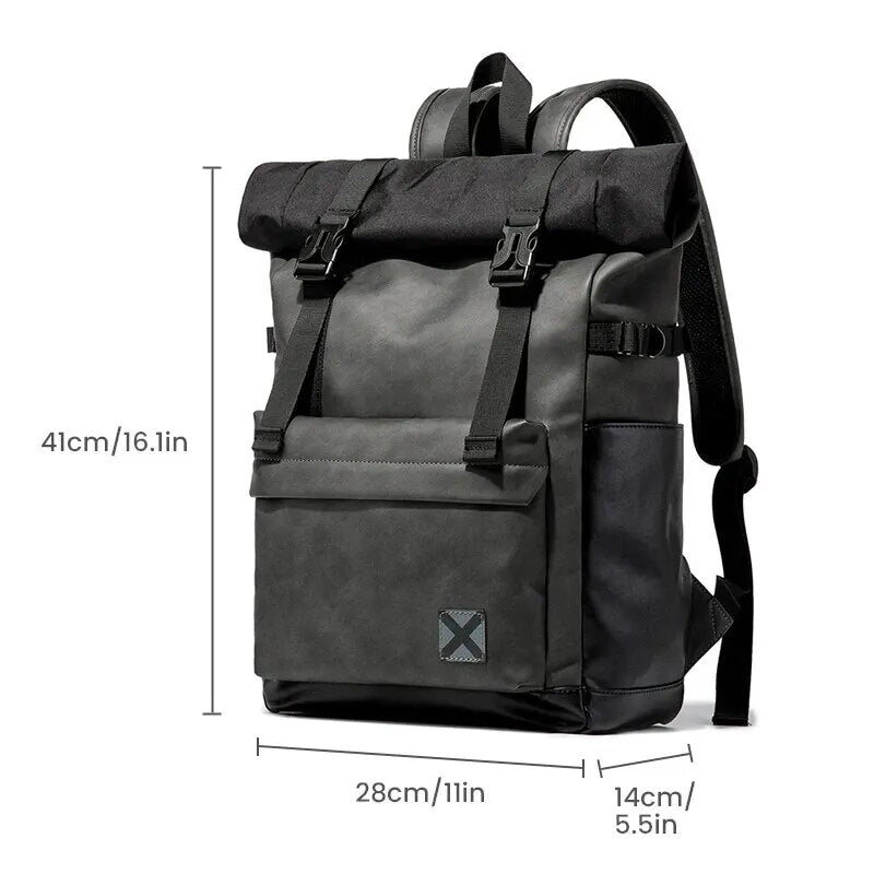 Faux Leather Waterproof Roll-top Backpack