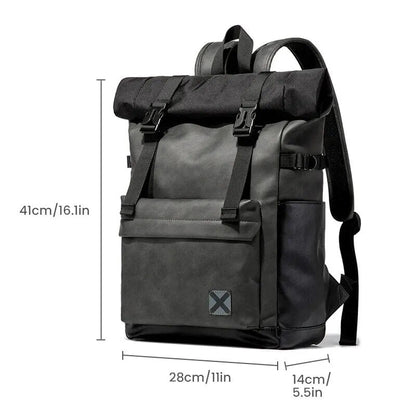 Faux Leather Waterproof Roll-top Backpack