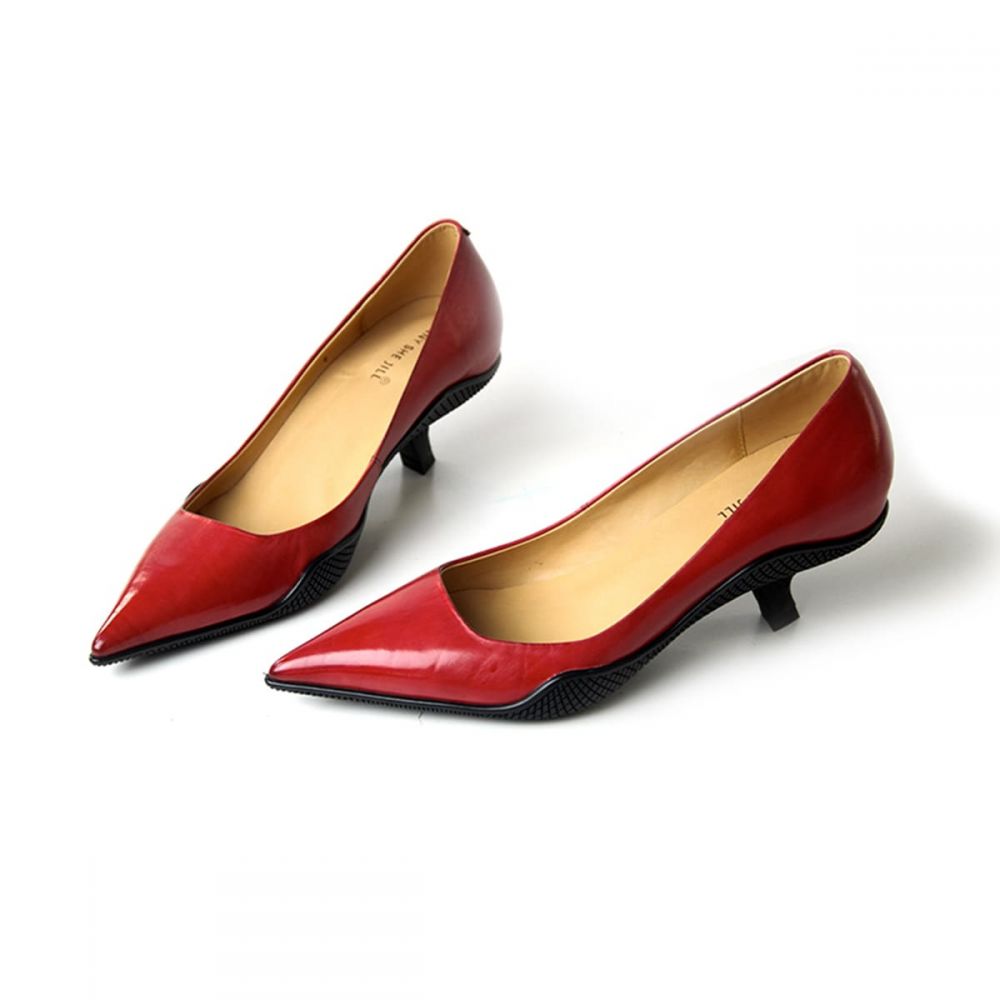 Genuine Leather Pointed Toe Comma Heel Pumps for Women