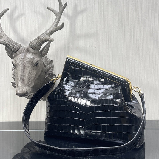 FI First Medium Black Crocodile Bag For Woman 32.5cm/13in