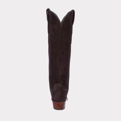 Dark Olive Closed Toe Knee-High Block Heeled Embroidered Cowgirl Boots