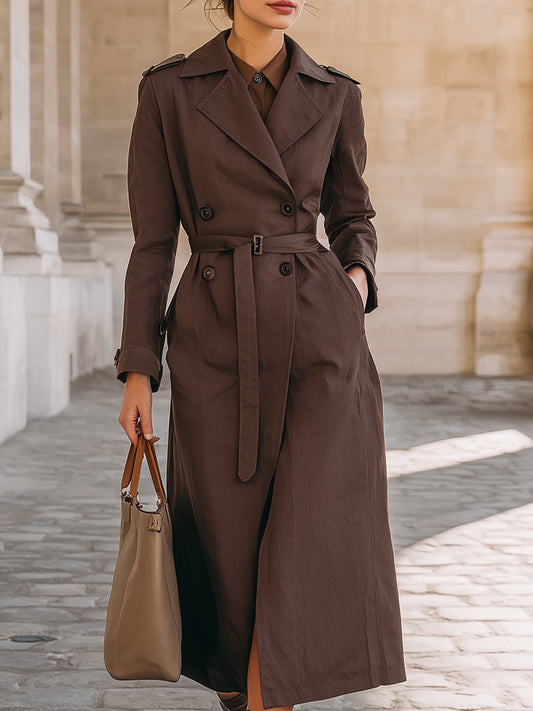 Dark Chocolate Double-Breasted Trench Coat