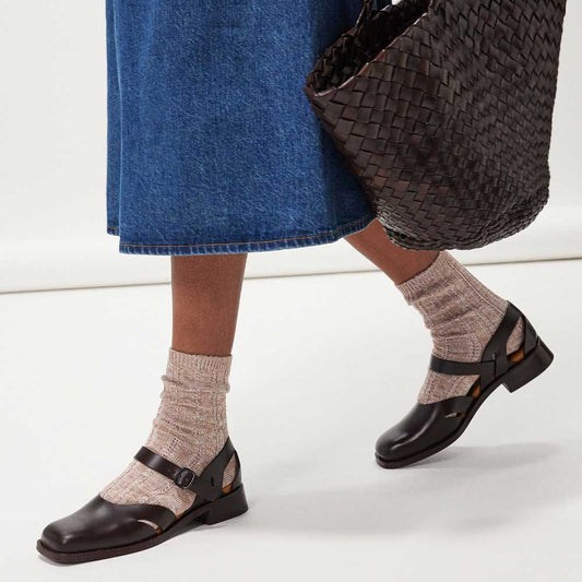 Dark Brown Leather Square Toe Buckle Strap Block Heel Mary Janes