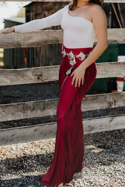 Vintage Fringed Flared High Waist Pants