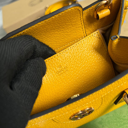 gg Diana Mini Tote Bag Yellow For Women, Women&#8217;s Bags 7.9in/20cm gg ‎702732 U3ZDT 7480