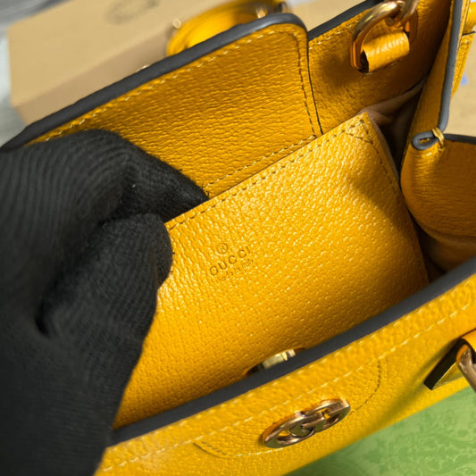 gg Diana Mini Tote Bag Yellow For Women, Women&#8217;s Bags 7.9in/20cm gg ‎702732 U3ZDT 7480