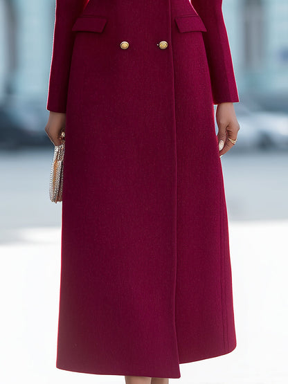 Double-Breasted Tailored Coat With Satin Lapel