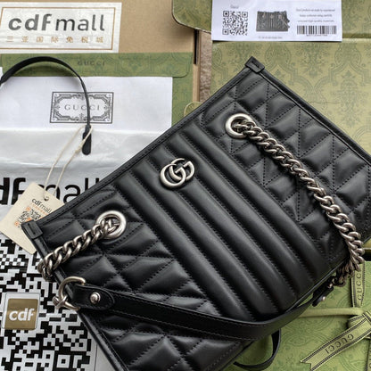 gg Marmont Small Tote Bag Black Matelasses For Women 10.4in/26.5cm gg 681483 UM8BN 1000