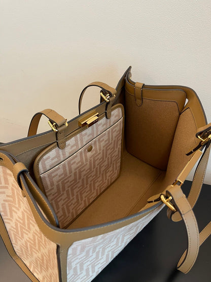 FI Peekaboo X-tote Bag Beige Canvas For Women, Handbags, Shoulder Bags 16.1in/41cm FF 8BH374
