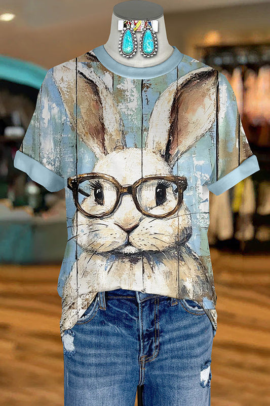 Vintage Easter Bunny Print T-Shirt