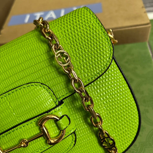 gg Horsebit 1955 Lizard Mini Bag Yellow For Women, Women&#8217;s Bags 8in/20cm gg‎