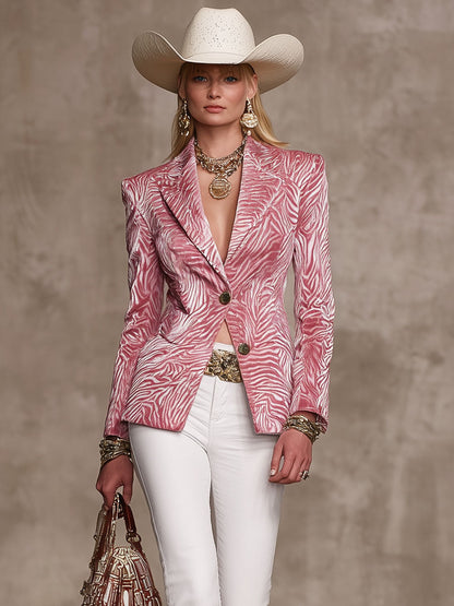 Elegant Lapel Zebra Print Velvet Blazer