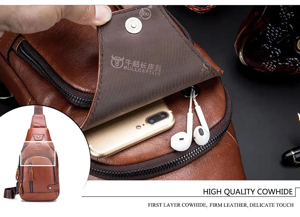 Genuine Leather Crossbody USB Bag
