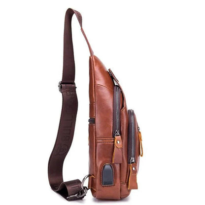 Genuine Leather Crossbody USB Bag
