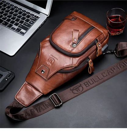 Genuine Leather Crossbody USB Bag