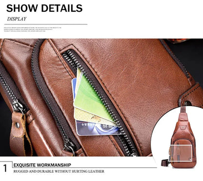 Genuine Leather Crossbody USB Bag