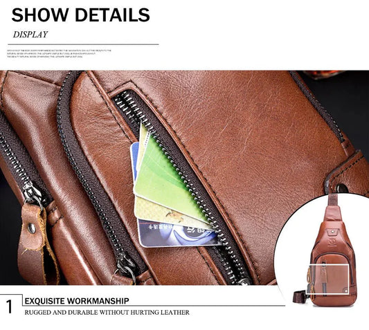 Genuine Leather Crossbody USB Bag