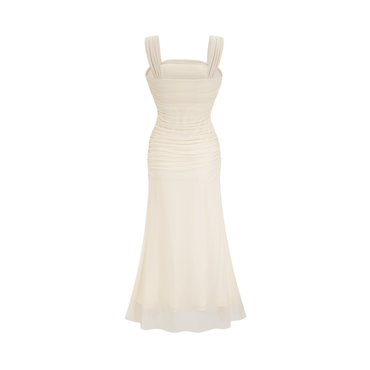Giulia off-white mesh pleated midi dress