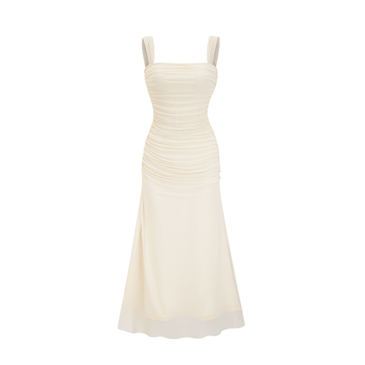 Giulia off-white mesh pleated midi dress