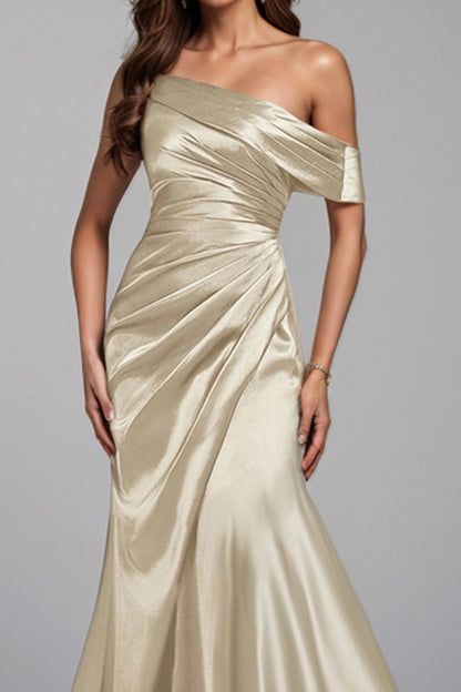 Formal Maxi Dress Off-Shoulder Satin Mermaid Dress Mother of the Bride Dress