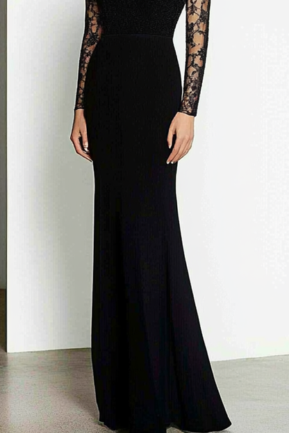 Elegant Formal Evening Gown Black Cutout Lace Party Dress