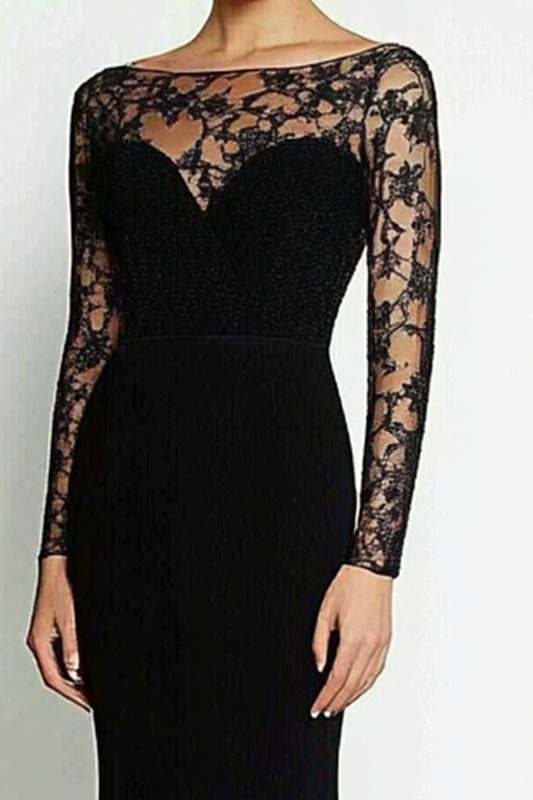 Elegant Formal Evening Gown Black Cutout Lace Party Dress